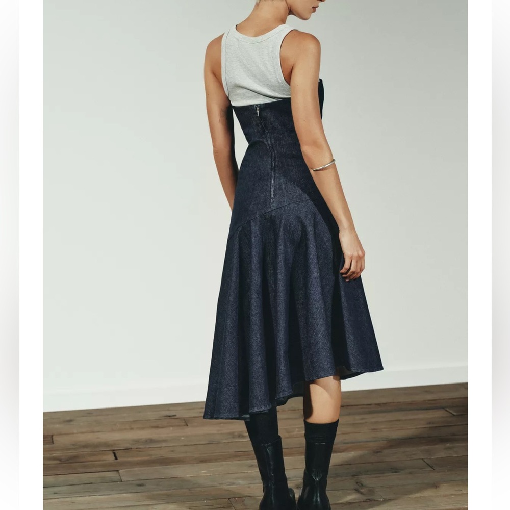 Zara NWT dark denim blue asymmetric hem strapless tube midi dress - Picture 8 of 13